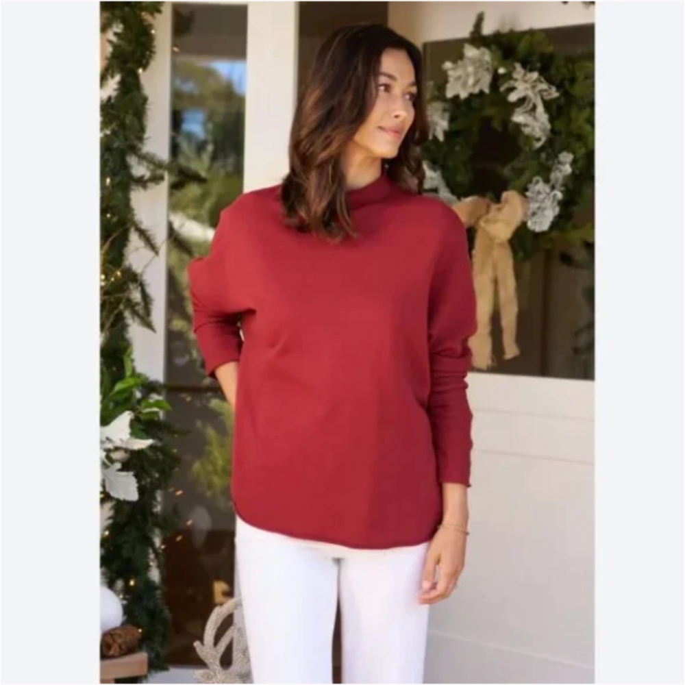 Frank & Eileen Effie Triple Fleece Funnel Neck Capelet Red L NWOT